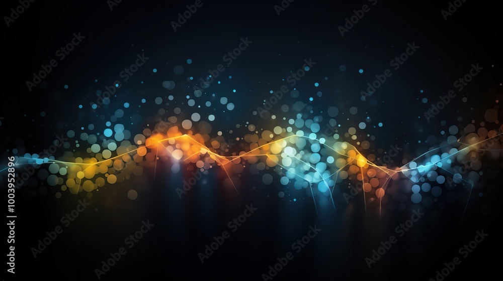 Naklejka premium Abstract dark background with glowing wave and particles. Neon lights, digital art, futuristic, technology.