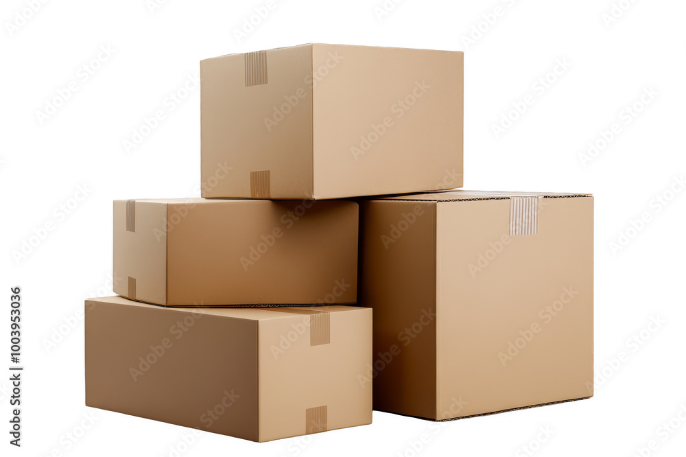 Stack of several closed cardboard boxes on transparent background Stack of several closed cardboard boxes on transparent background
