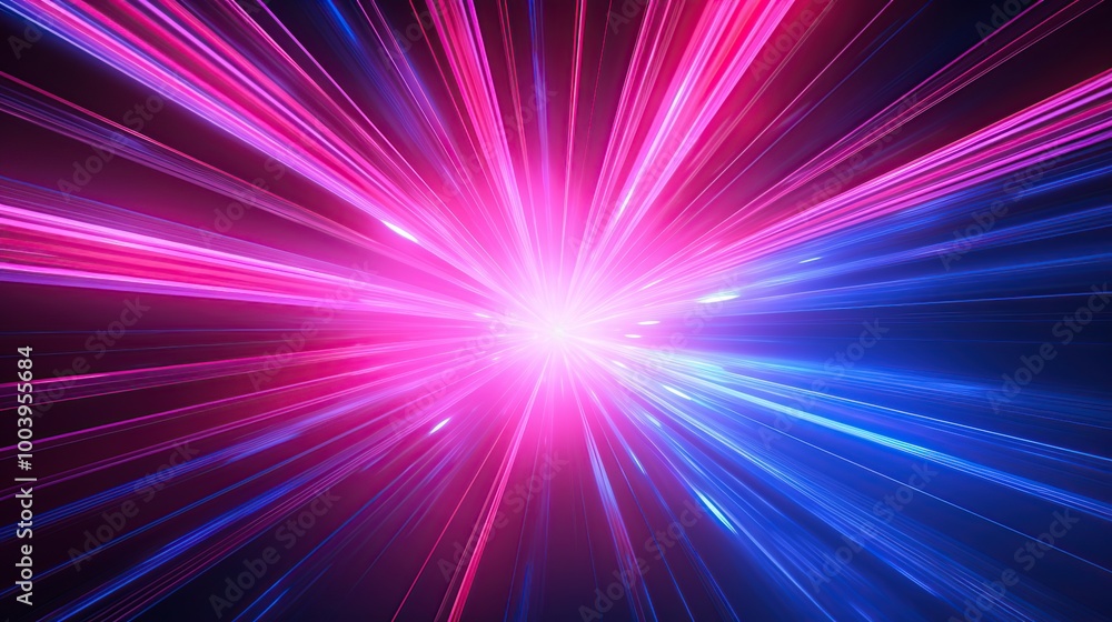 Fototapeta premium Abstract Background of Bright Pink and Blue Light Streaks Radiating From Center