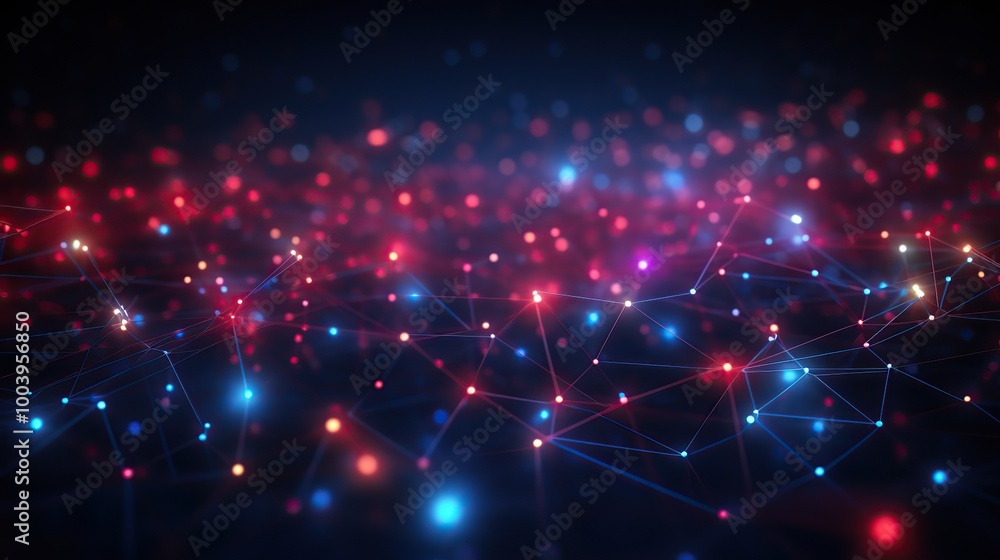 Obraz premium Abstract Network of Neon Lights in Dark Background