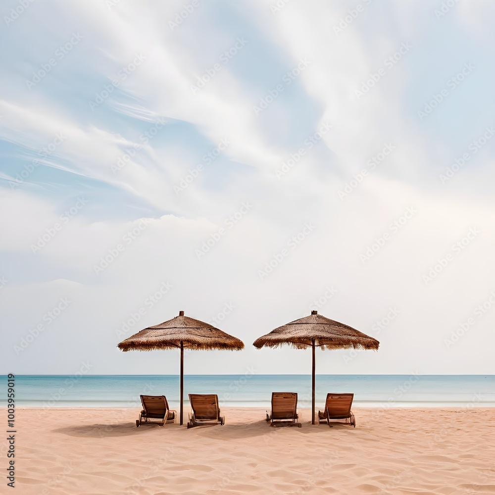 Scenic Beachfront with Parasol and Clear Blue Sea Scenic Beachfront with Parasol and Clear Blue Sea