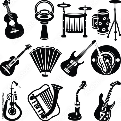 A set of musical instrument icons vector illustration on transparent background