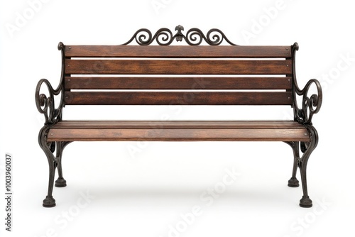 Elegant wooden bench with iron photo