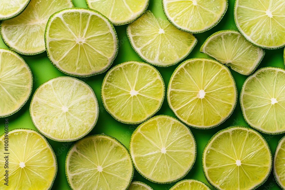 Fresh juicy lime slices as background, top view .generative ai Fresh juicy lime slices as background, top view .generative ai
