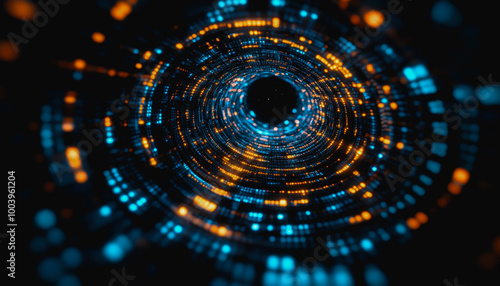 Futuristic space vortex with glowing tech elements