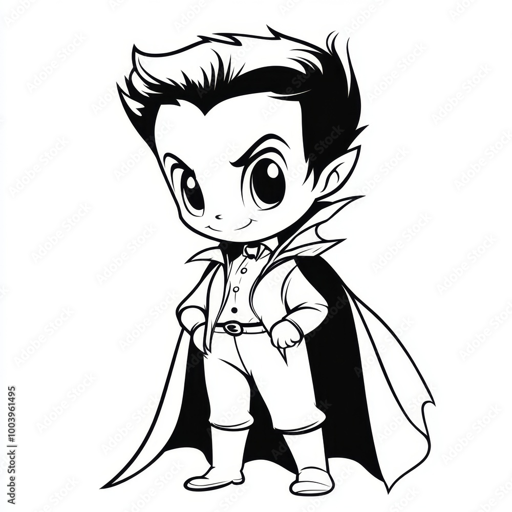 Fototapeta premium A simple vampire coloring page for kids featuring a cute cartoon character ready for Halloween fun