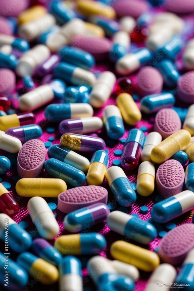 tablets and capsules of different shapes and colors, close-up tablets and capsules of different shapes and colors, close-up