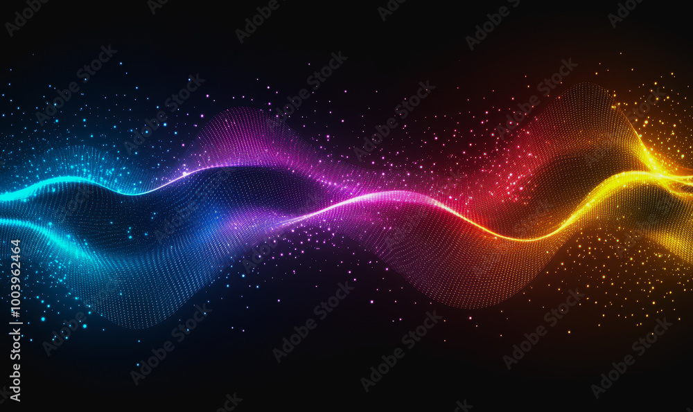 Glowing digital waves of neon light, colorful particles, and futuristic cosmic landscape Glowing digital waves of neon light, colorful particles, and futuristic cosmic landscape
