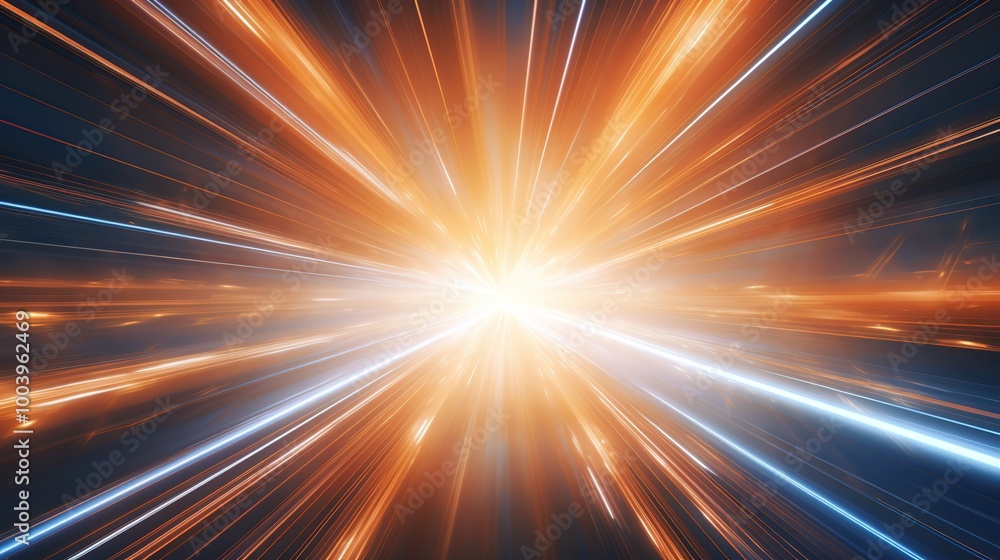 Abstract background with bright orange and blue lights and blurred lines for speed, energy, and technology Abstract background with bright orange and blue lights and blurred lines for speed, energy, and technology