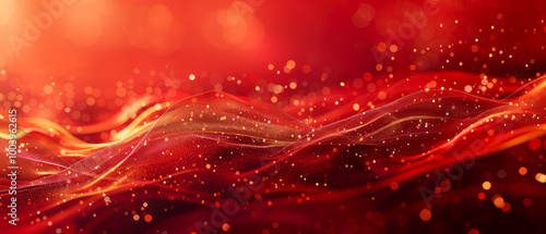 Red Christmas abstract background. Glowing background with golden dust, sparkles, shimmer, particles. New year mockup for celebrating. Generative ai