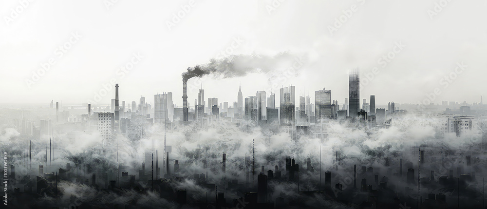 Dark industrial landscape with thick smog ,smoke billowing from factory chimneys,highlighting air pollution and environmental issues. Ecological campaigns and urban decay themes background. Generative Dark industrial landscape with thick smog ,smoke billowing from factory chimneys,highlighting air pollution and environmental issues. Ecological campaigns and urban decay themes background. Generative