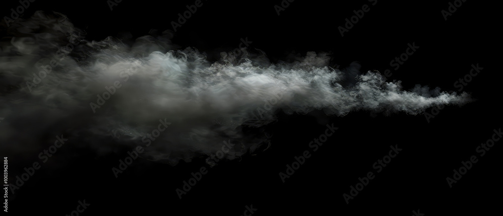 Isolated swirl of smoke on a black background. Dark banner with steam or fog, haze, grey cloud. Generative ai Isolated swirl of smoke on a black background. Dark banner with steam or fog, haze, grey cloud. Generative ai