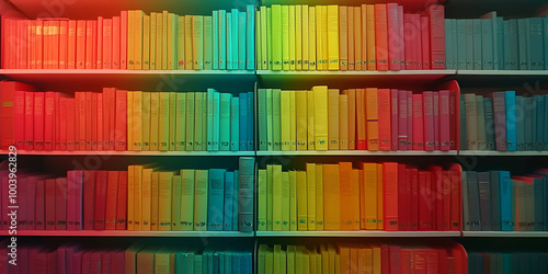 Colorful Bookshelves in Library