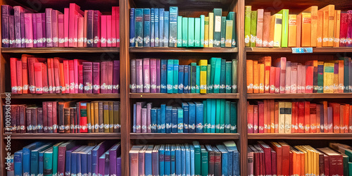 Colorful Bookshelves in Library