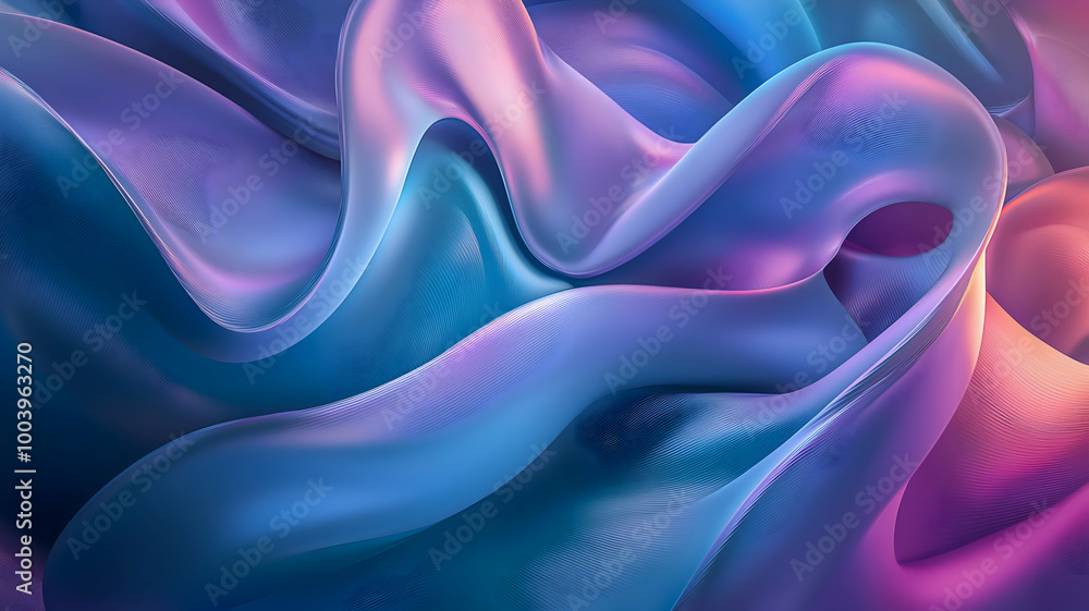 Fototapeta premium Abstract background with flowing, iridescent blue and pink waves.