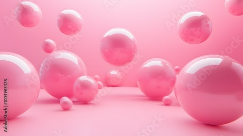 Fototapeta Naklejka Na Ścianę i Meble -  Abstraction for advertising. Pink balls on a pink background. 3d rendering illustration. 