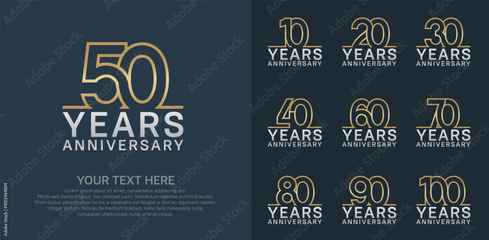 Naklejka premium Anniversary logo set vector design, gold and silver color for celebration event