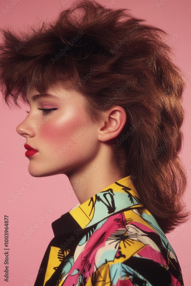 Gender neutral model with vibrant makeup, pink backdrop, pop culture reference Gender neutral model with vibrant makeup, pink backdrop, pop culture reference