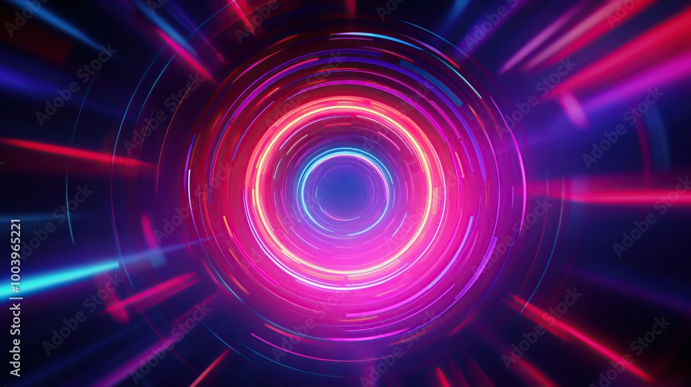Abstract neon rings and lines glowing in the dark, futuristic digital art background Abstract neon rings and lines glowing in the dark, futuristic digital art background
