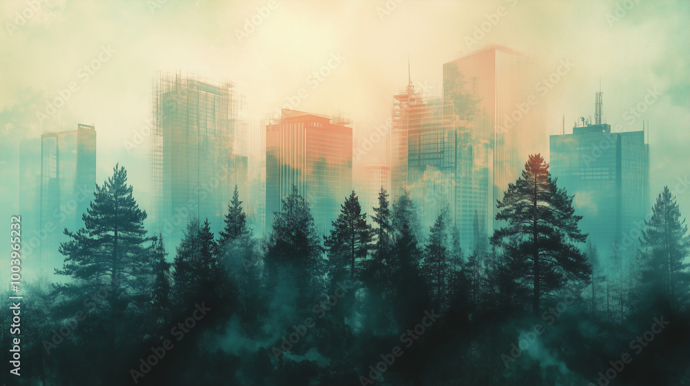 fog in the city, watercolor, Generative AI fog in the city, watercolor, Generative AI