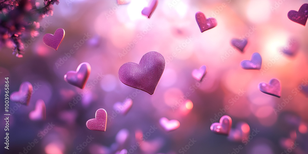 Floating Hearts on Glittery Background Floating Hearts on Glittery Background
