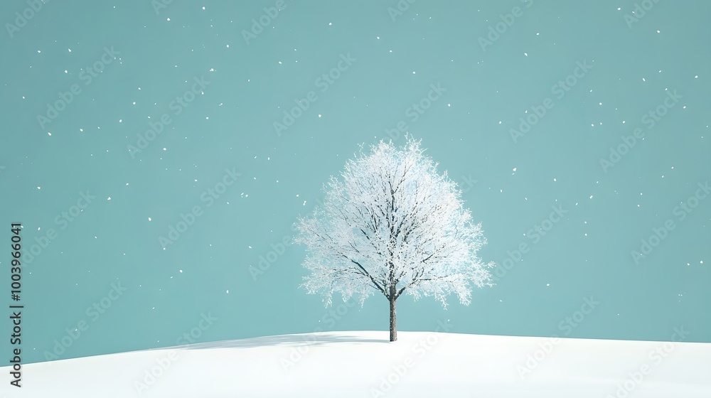 A Single Snow-Covered Tree in a Winter Landscape A Single Snow-Covered Tree in a Winter Landscape