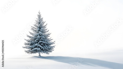 A Snow-Covered Pine Tree Stands Alone in a Wintery Landscape photo