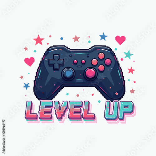 Level up gaming quote illustration for t shirt design. level up logotype. Typography logo design. Creative negative space logo. Flat and minimal logo design. Gaming dynamic logo design.