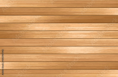 Vector wooden wall background. Horizontal realistic panel, brown wood grain texture, natural textured surface, top view of empty wooden floor. Vintage parquet, textured wallpaper with wood planks.