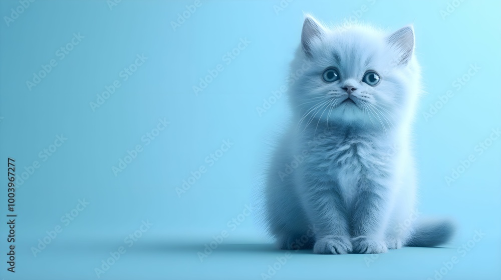 Fototapeta premium kotek, niebieski, pastelowy, minimalistyczne, uroczy, zwierzę, zbliżenie, niebieskie tło, pastel, delikatne, prostota, minimalizm, słodki kotek, zwierzę domowe, futrzany, niebieski kotek, dziecięcy st