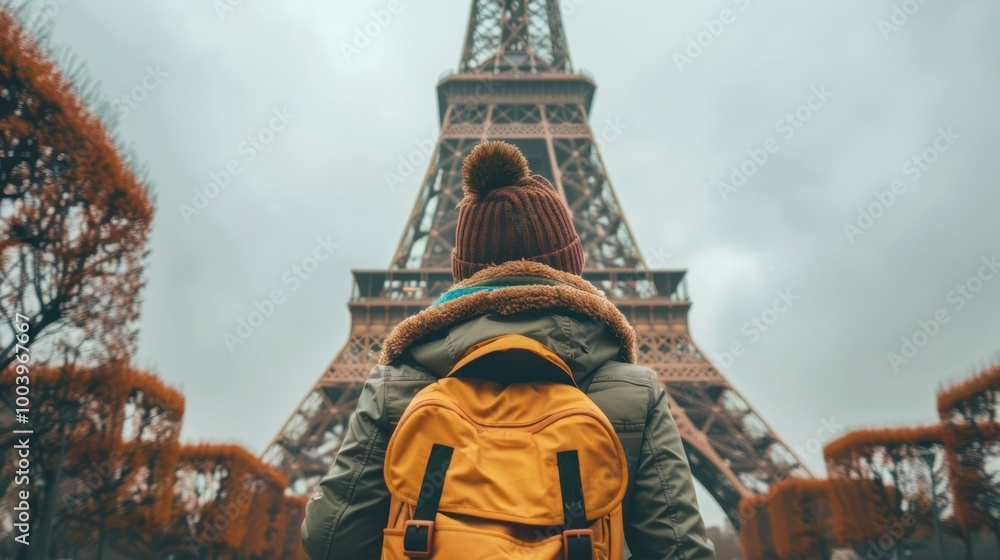 Obraz premium A person standing in front of a European landmark, enjoying a solo travel experience