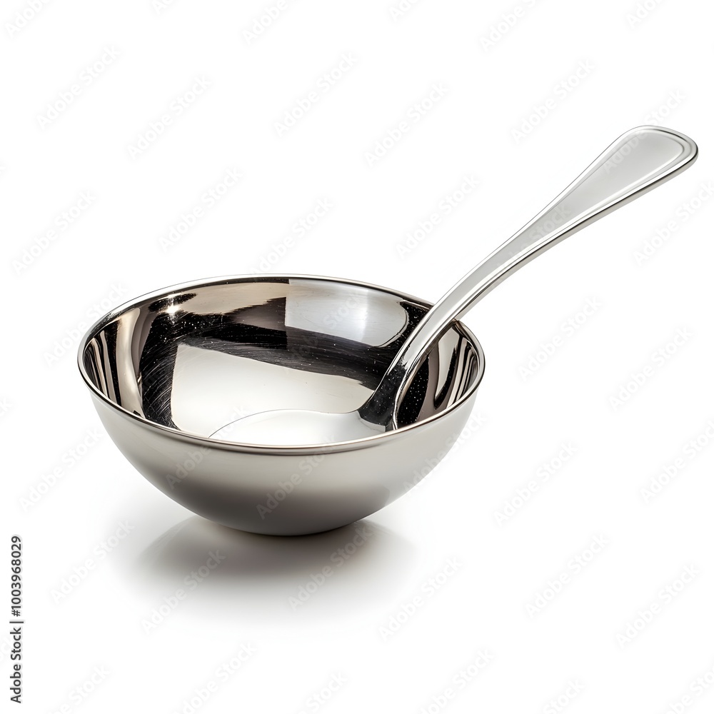 Shiny Silver Ladle with Deep Bowl on White Background Shiny Silver Ladle with Deep Bowl on White Background