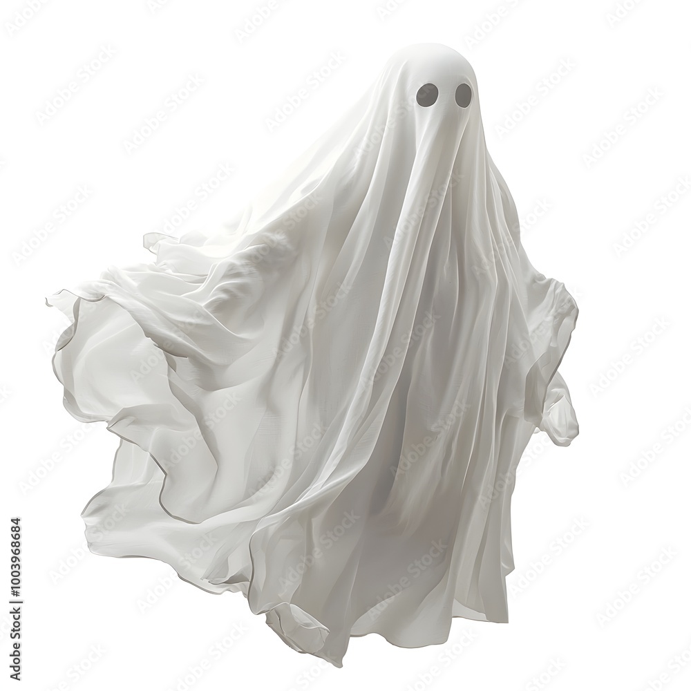 Spooky Ghostly with Flowing White Fabric on White Background Spooky Ghostly with Flowing White Fabric on White Background