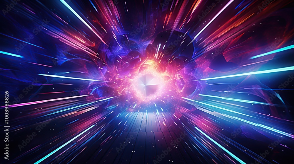 Naklejka premium Abstract Neon Light Streaks Background with Energy Burst for Futuristic Design