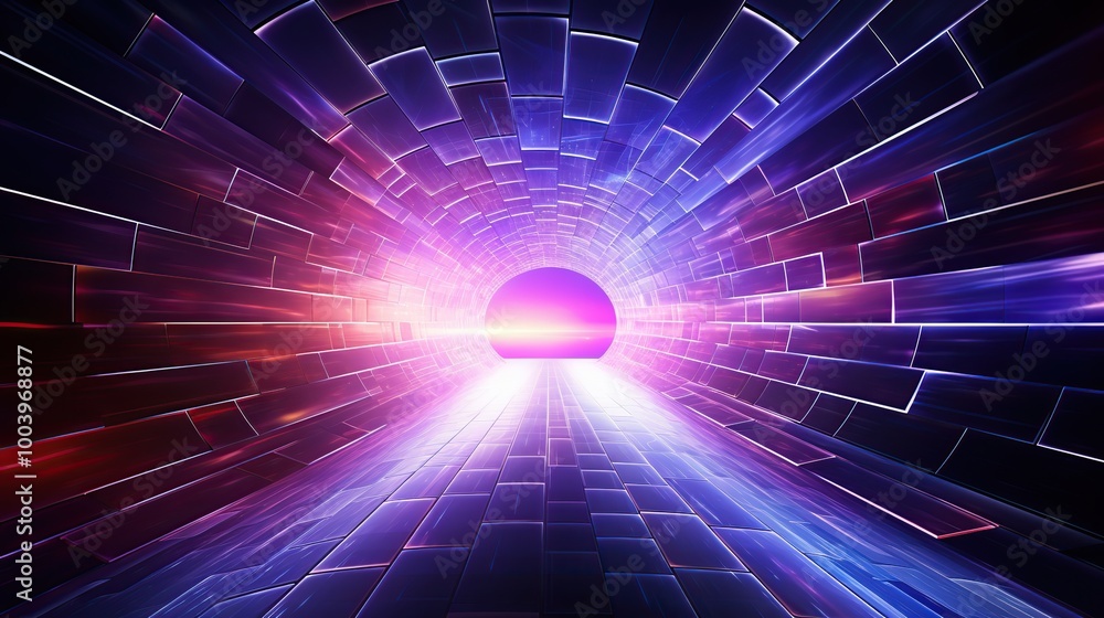 Fototapeta premium Abstract digital tunnel with glowing lights and neon colors