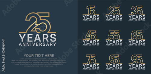 Anniversary logo set vector design, gold and silver color for celebration event