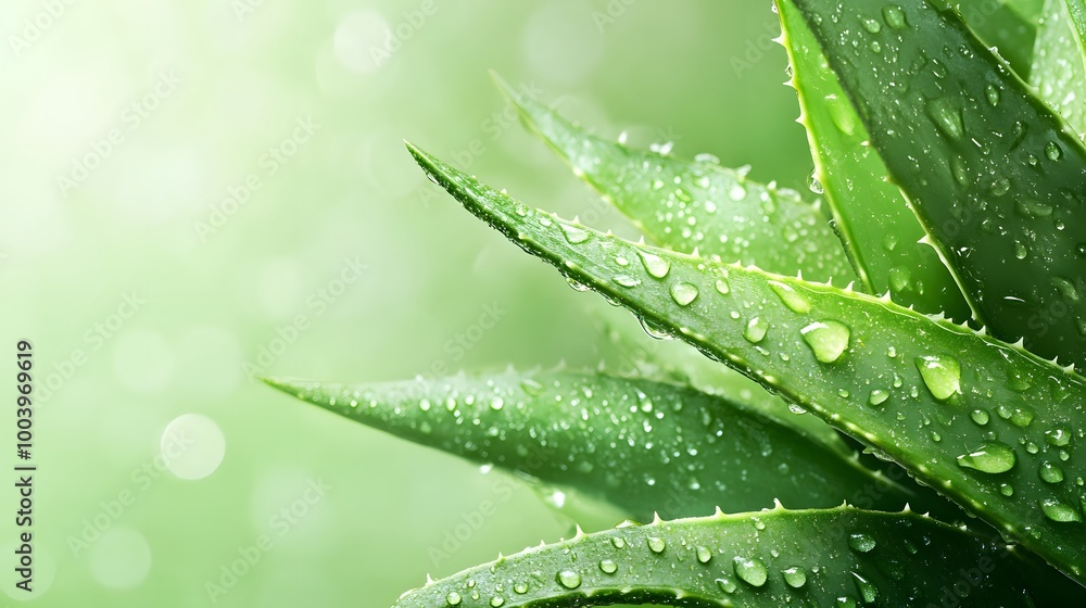 Background green Close-up of Dew-Covered Aloe Vera Leaves with copy space concept. Background green Close-up of Dew-Covered Aloe Vera Leaves with copy space concept.