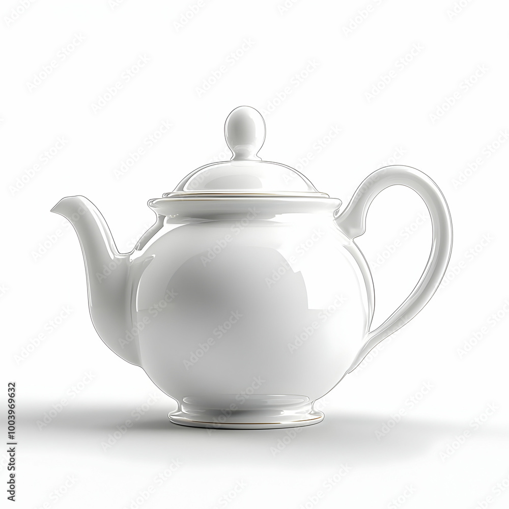 Elegant white teapot with lid, minimalist design on white isolated background. Elegant white teapot with lid, minimalist design on white isolated background.