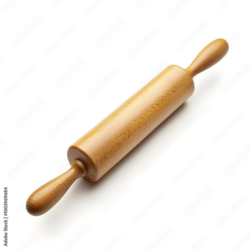 Wooden rolling pin with handles,isolated on white background for baking and cooking Wooden rolling pin with handles,isolated on white background for baking and cooking