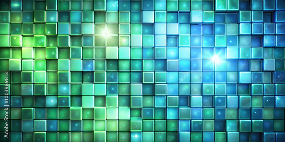 A vibrant abstract pattern with green and blue squares, each with a subtle glowing effect, creating a dynamic and modern aesthetic. A vibrant abstract pattern with green and blue squares, each with a subtle glowing effect, creating a dynamic and modern aesthetic.
