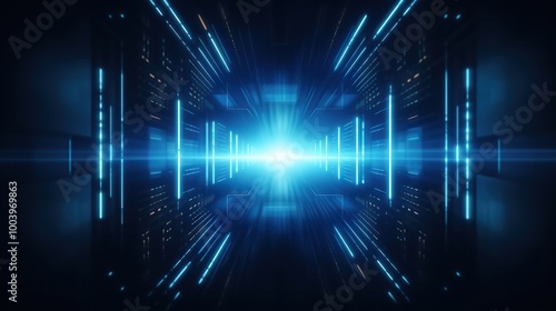 Wallpaper Mural Abstract futuristic background with blue neon lines and light, futuristic, sci fi Torontodigital.ca