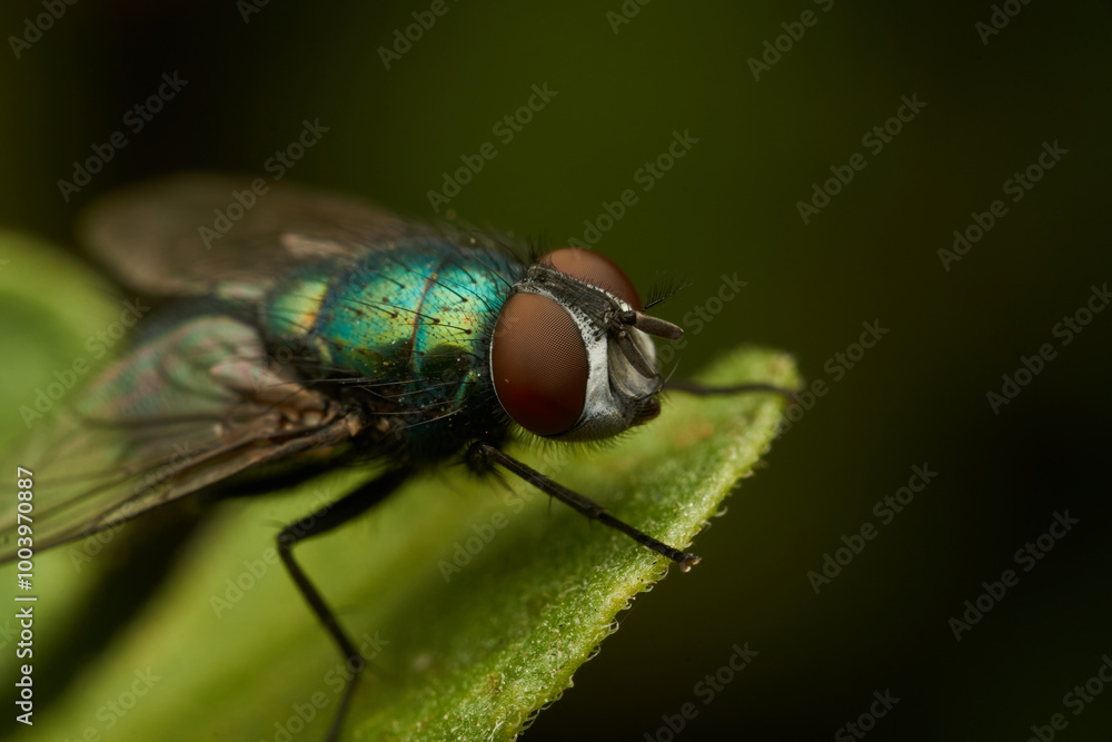 A green fly perched on a green leaf A green fly perched on a green leaf