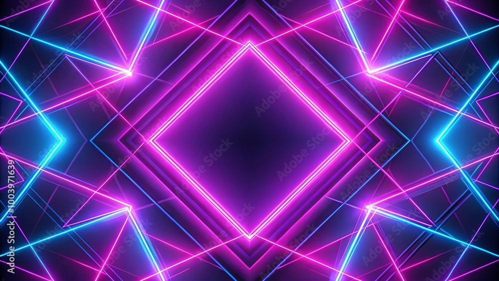 Abstract Neon Geometric Background with Intersecting Lines and a Glowing Pink Square Abstract Neon Geometric Background with Intersecting Lines and a Glowing Pink Square