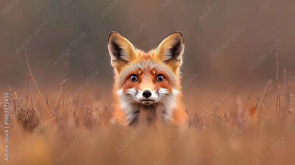 A close up portrait of a curious red fox peeking out from the tall grass within a vibrant verdant forest environment A close up portrait of a curious red fox peeking out from the tall grass within a vibrant verdant forest environment