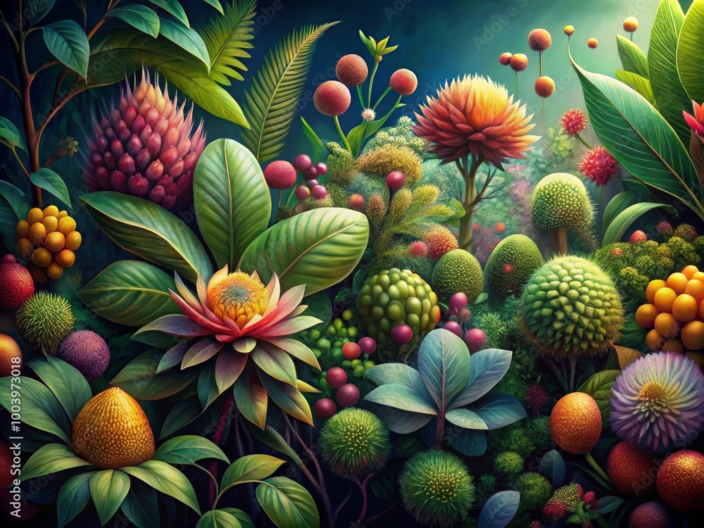 Fototapeta premium Vibrant Botanical Illustration of Nature's Resilience
