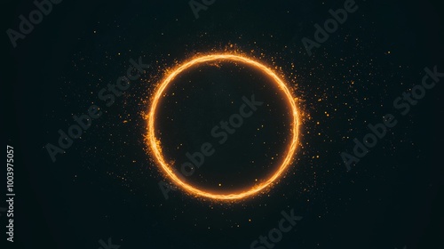 Circular ring of fire is burning brightly, casting a warm glow on the dark background and creating a sense of energy and movement