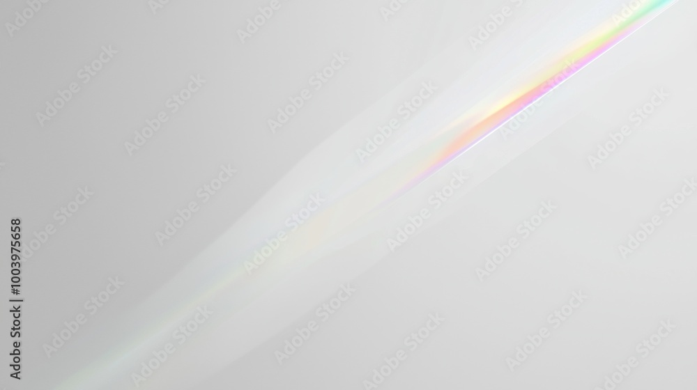 Naklejka premium Vibrant rainbow light beam shines on a clean white background, creating a colorful spectrum with a modern design. The diagonal pattern adds a bright touch, perfect for energy and style