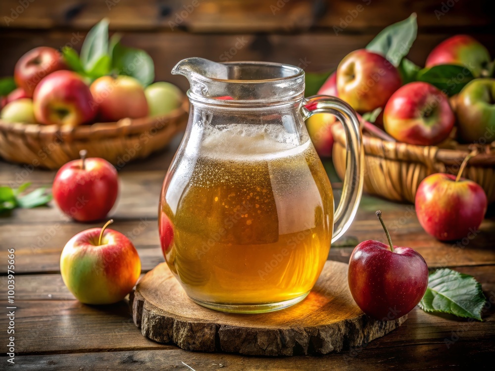 Fresh Pressed Cider in a Glass Jug with Apples Fresh Pressed Cider in a Glass Jug with Apples