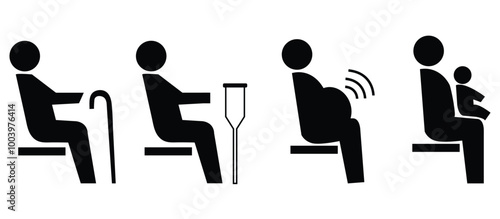 public transport seat priority icon set