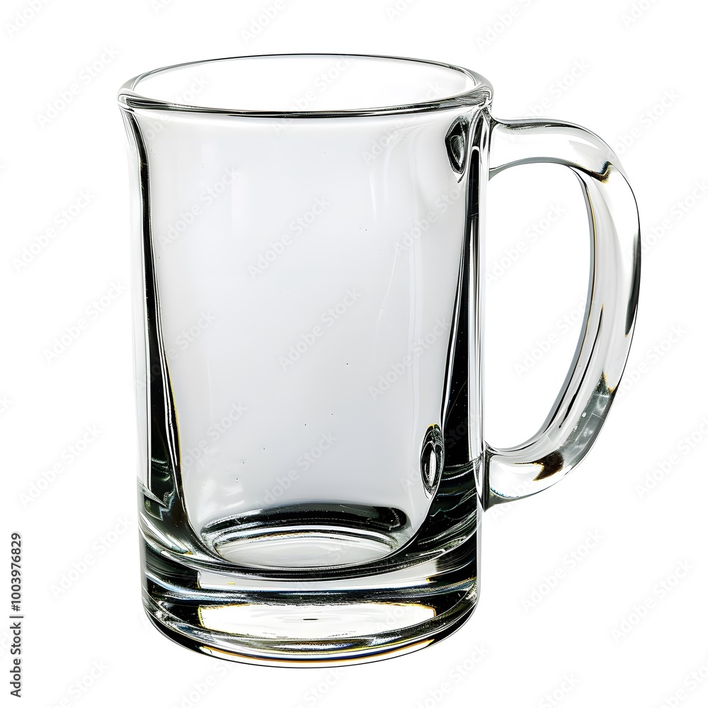Empty Glass Mug with Handle on White Background Empty Glass Mug with Handle on White Background